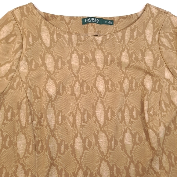 Lauren Ralph Lauren LRL Women’s Tan Snake Print Shift Dress Cap Sleeve Ponte 2X - Picture 3 of 8